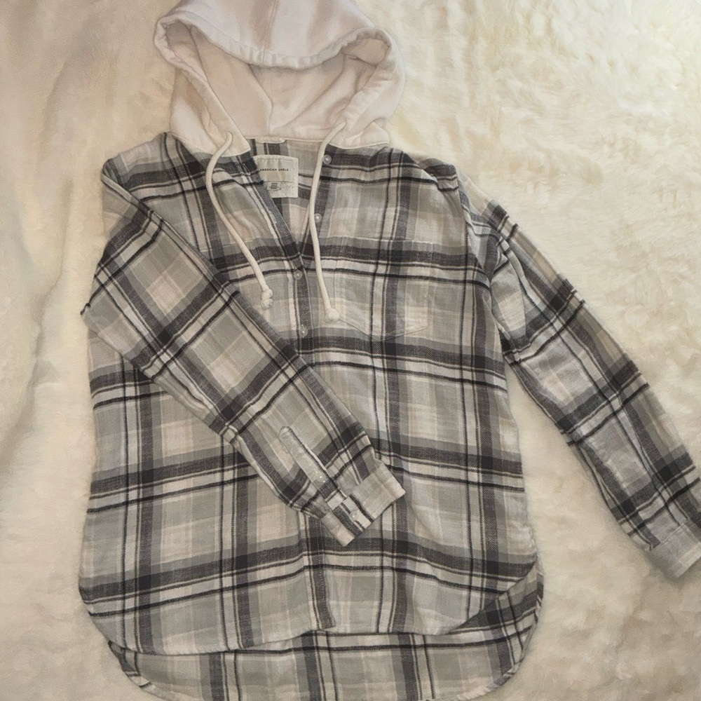 American Eagle Outfitters Black and White Plaid Hoodie